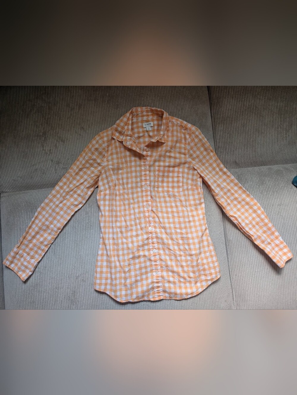 J.Crew Orange and White Gingham Button-Up Shirt